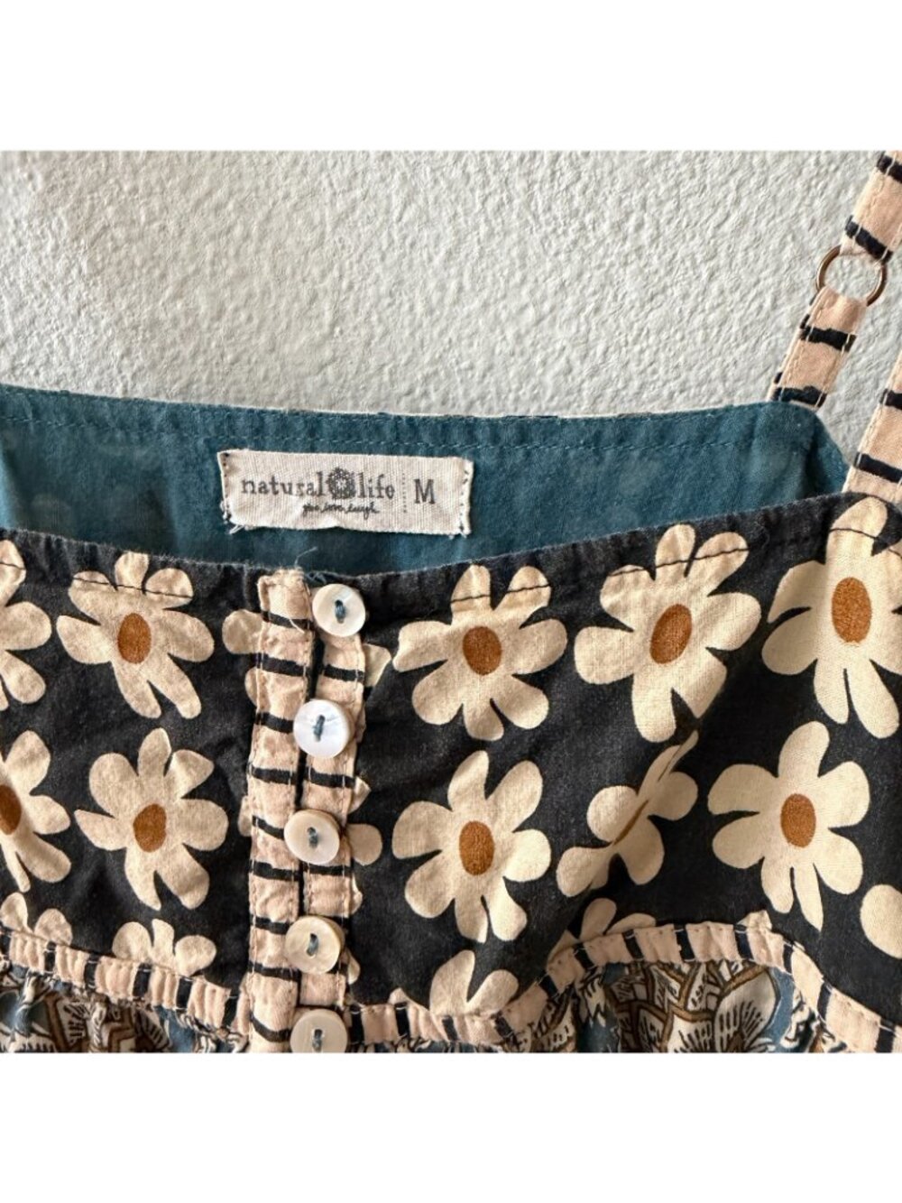 Natural Life Floral 100% Cotton Maxi Dress MEDIUM Boho Peasant - Picture 3 of 6